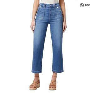 Paige Aubrey Utility Pocket High-Rise Wide Crop Women’s Jeans in Medium Blue